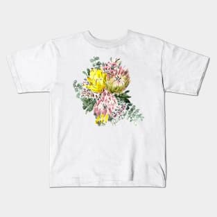 Watercolour pink protea and eucalyptus bunch Kids T-Shirt